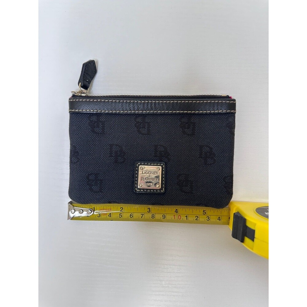 DOONEY & BOURKE CHARCOAL GRAY SIGNATURE CANVAS CHANGE PURSE, ATTACHED KEY FOB